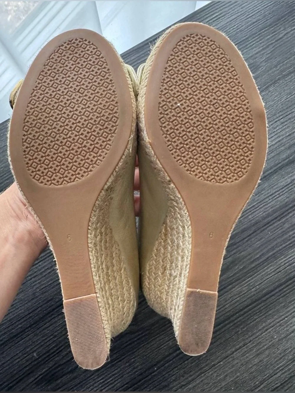Tory Burch Metallic Gold Espadrille Wedges Size 6